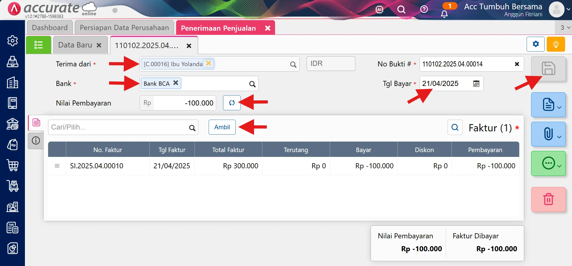 mencatat pengembalian uang kepada pelanggan atas faktur yang sudah lunas